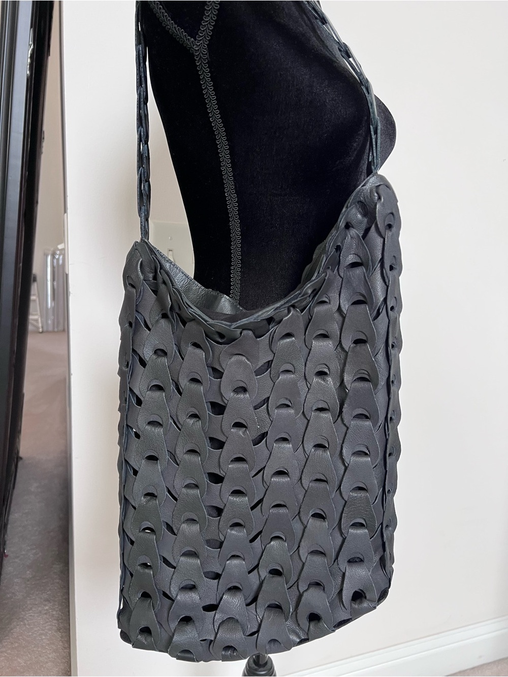 Anthropologie Black Woven Cutout Hobo Bag